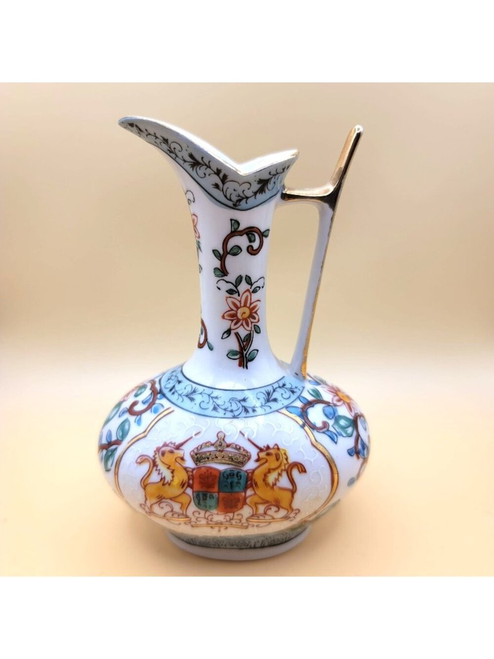 Vintage Hand-Painted Wine Pitcher Porcelain Lenwile Ardalt Ewer Floral sm2007